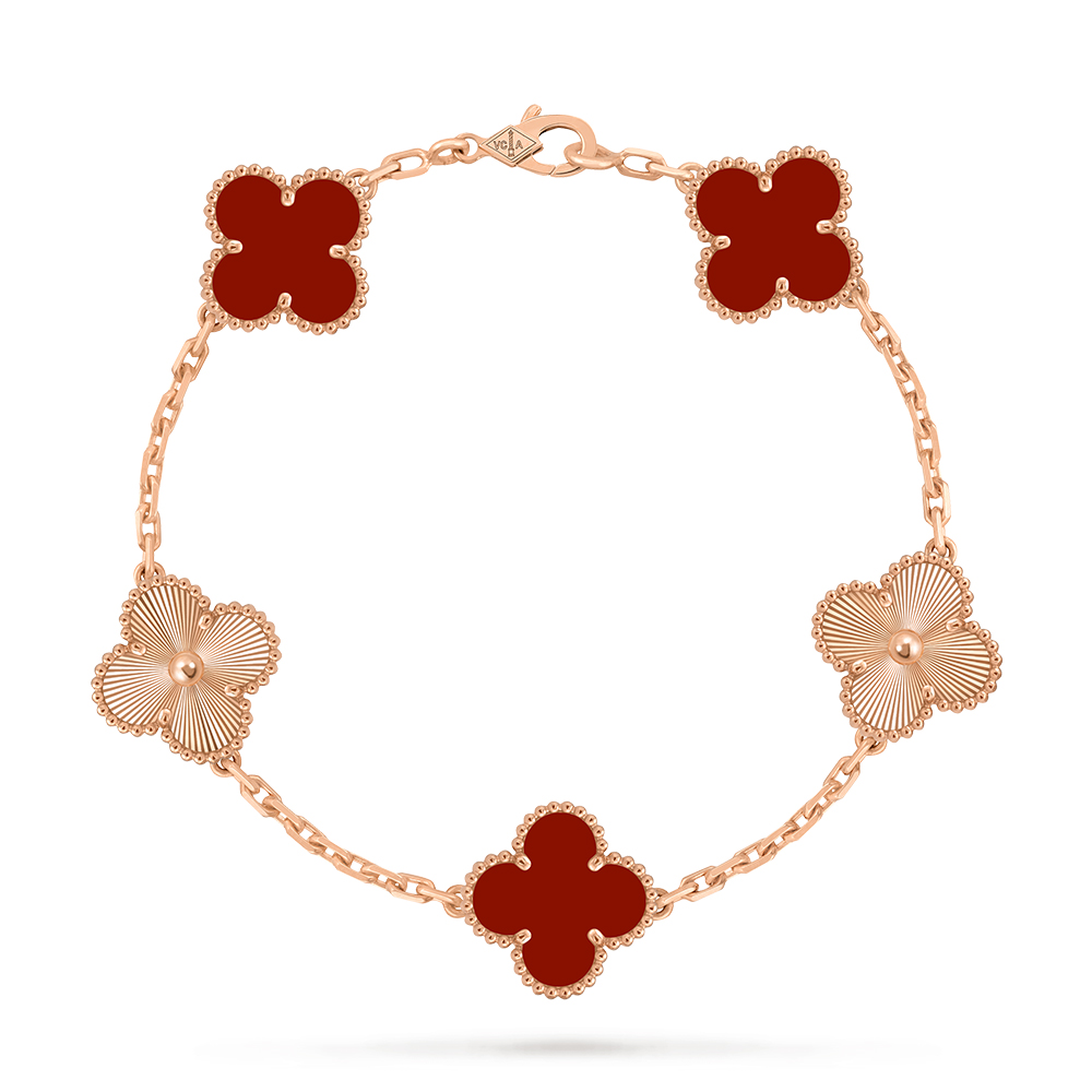 Designer gold Jewelry Van Cleef Arpels Vintage_alhambra Bracelet 5 Four-leaf Lucky Pattern 18k Gold Malachite Diamond #387085