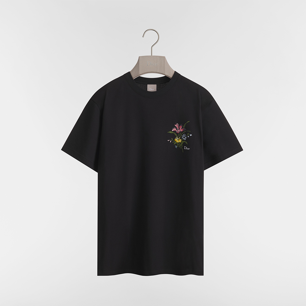 DIOR T-Shirt with Dior Secret Garden Motif Relaxed Fit Black Cotton Jersey #383324