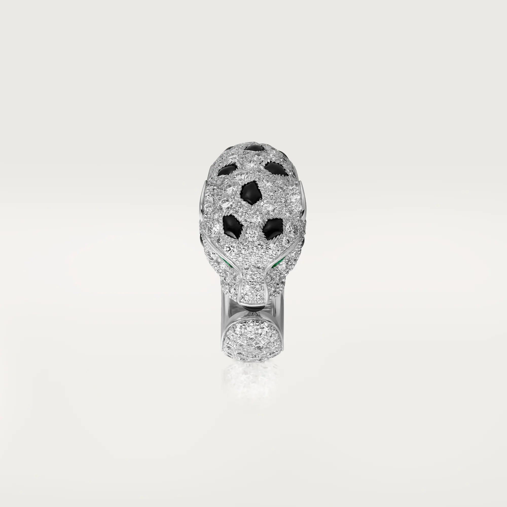 Carty Panther Motif Ring, White Gold, Medium Model, Half-Paved