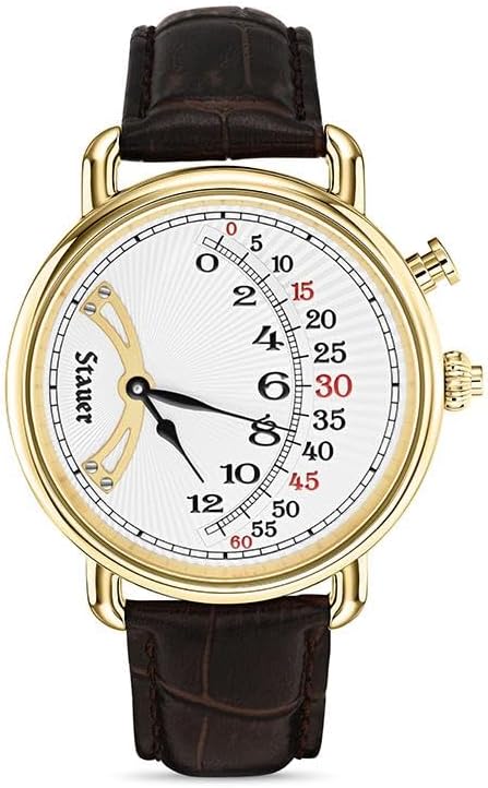 Stauer 1920s Men’s Retrograde Watch with Leather Band - Art Deco Jewelry for Men – Vintage Watch with Brown Leather Watch Band & Unique Retrograde Indicators