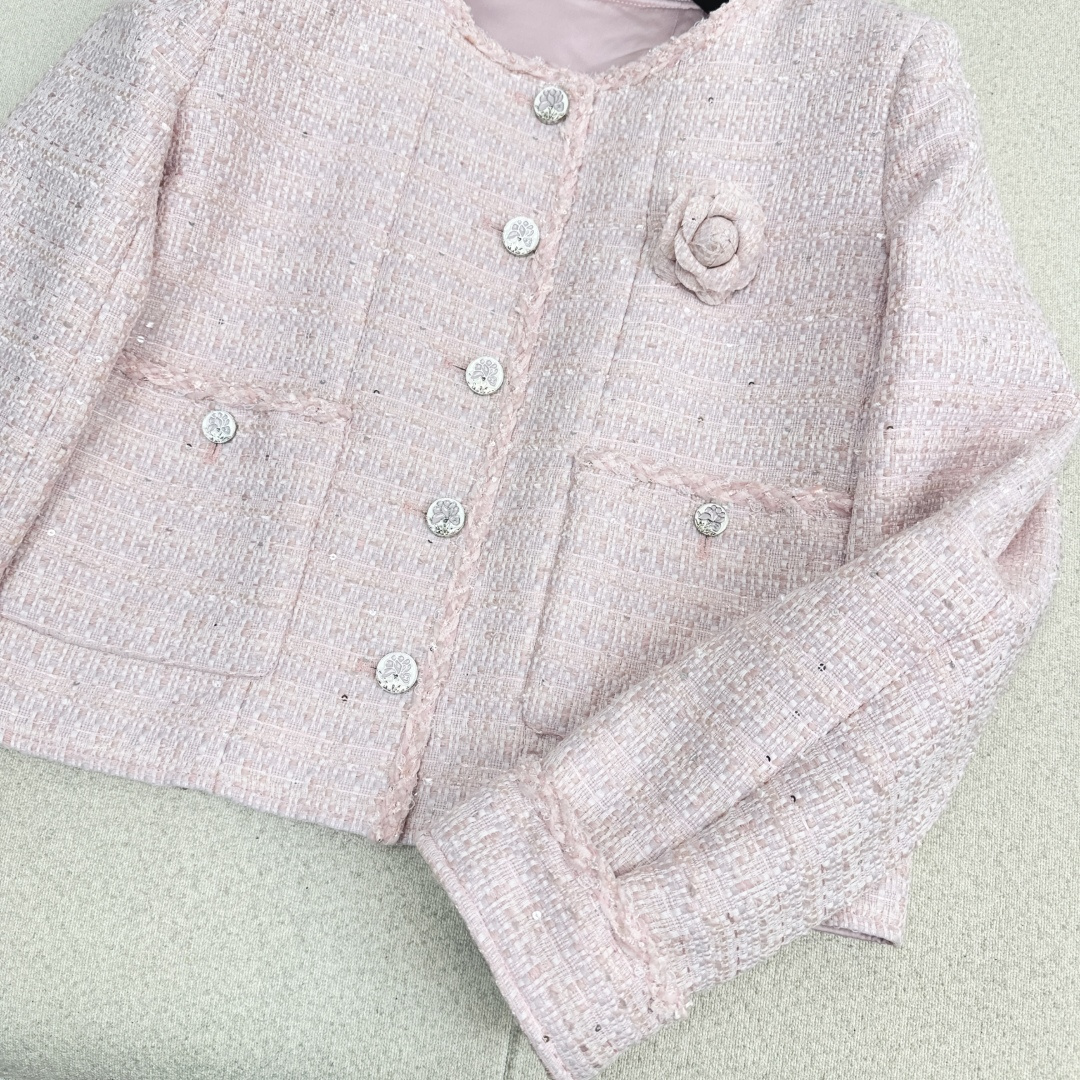 [TOP] CHANEL  Short Woven Jacket - Pink