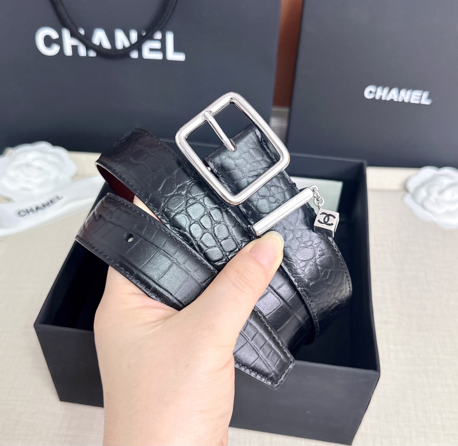 [TOP] CHANEL Cowhide Belt 3 cm - Black - 711 Luxury