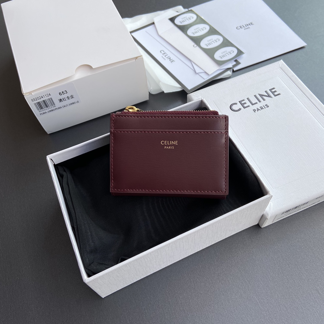 [TOP] CELINE Triomphe Logo Wallet 9.5-7.5-3cm - Claret - 711 Luxury