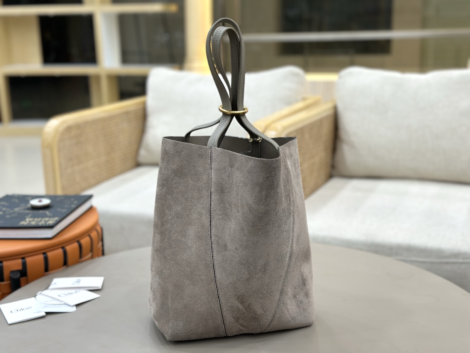[TOP] Chloe Spin Bag Suede Leather 27*30*14 cm - Grey - 711 Luxury
