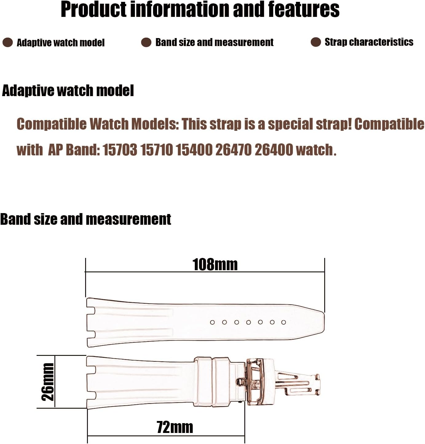 XIW Compatible for 26mm Audemars Piguet AP Royal Oak Offshore Watch 15703 15710 15400 26470 26400 Rubber Watch Band Replacement for men Silicone Wirstband Strap women Bracelet, Silver Buckle
