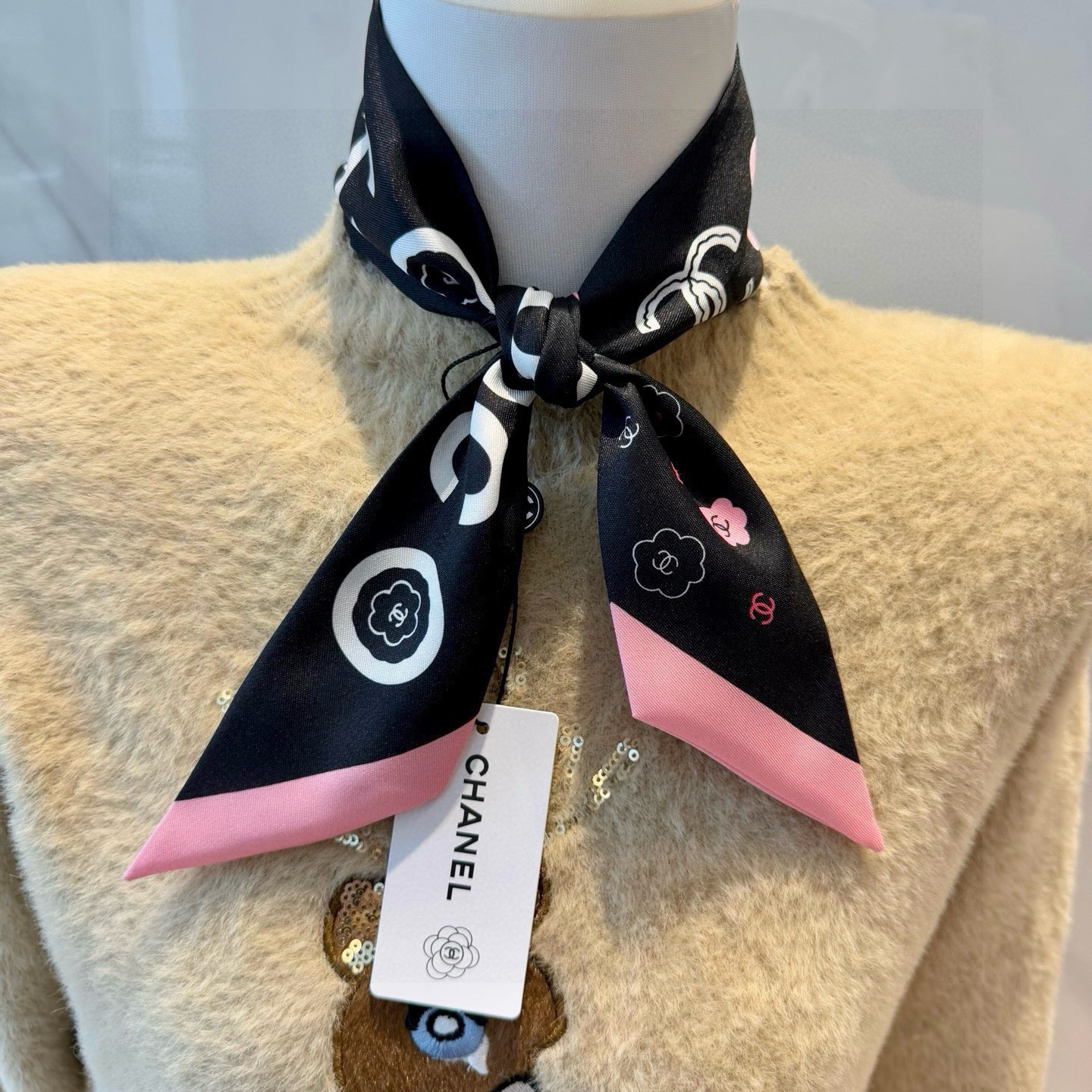 [TOP] CHANEL Twilly Scarf 120x6cm - Black - 711 Luxury