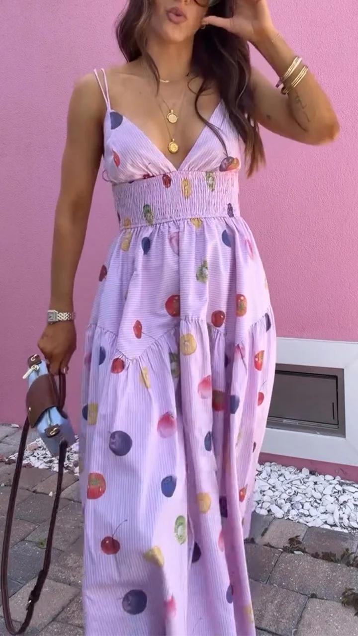 Women Spaghetti Strap Patchwork Printed Casual Dress