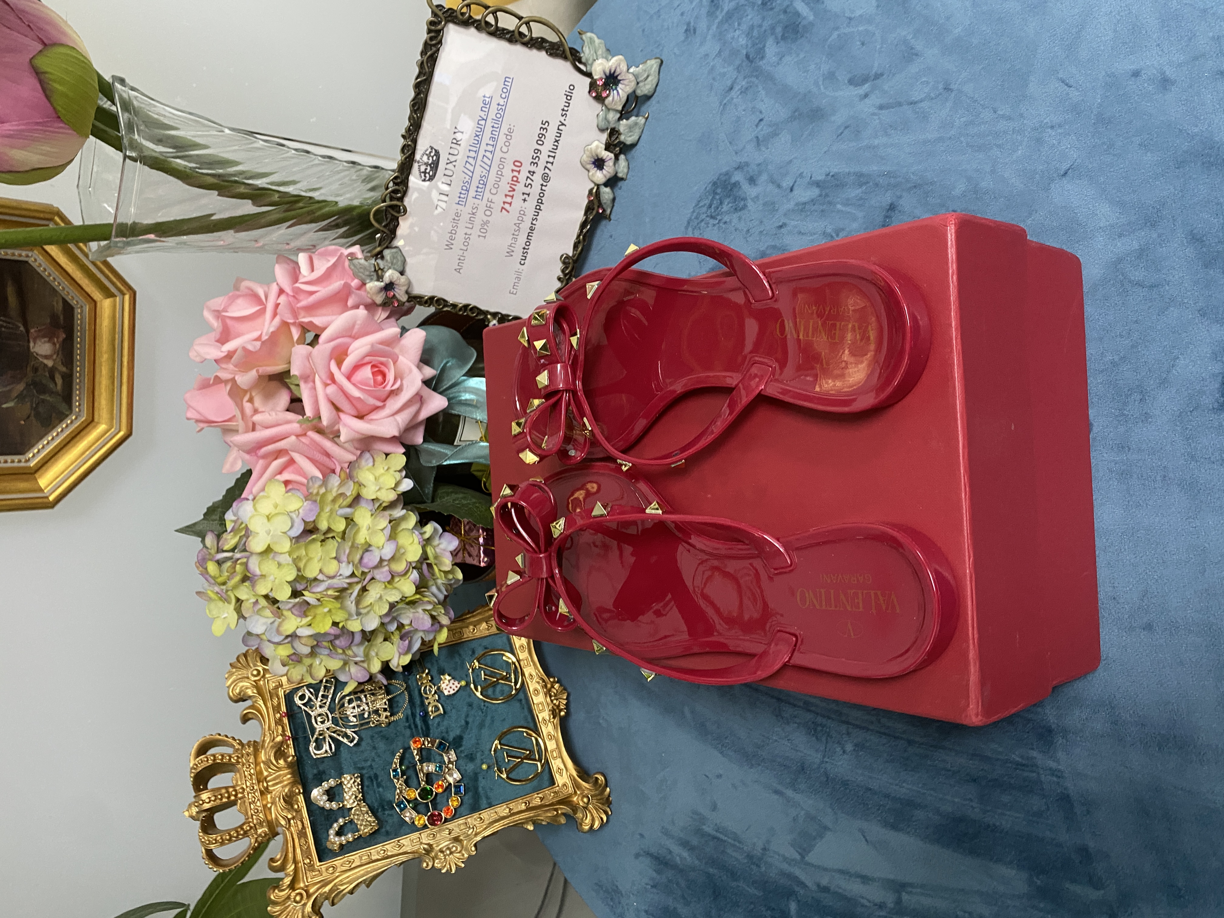 Only one [TOP] VALENTINO Jelly Rock Stud Flat Thong Sandals - Red -  EUR Size 40 - No refund or exchange - 711 Luxury