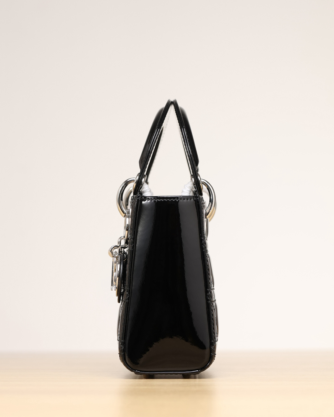 [TOP] Christian Dior Lady Dior Bag Calfskin Patent 17x15x7cm - Black