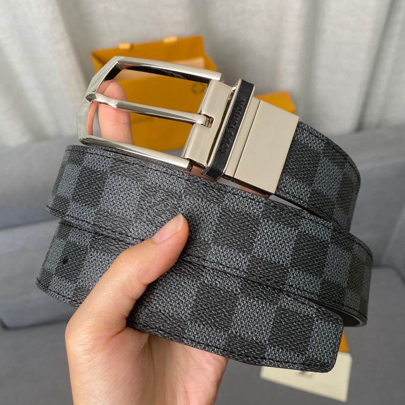 [TOP] Louis Vuitton LV Men's Calfskin Belt 3.5 cm - Black - 711 Luxury