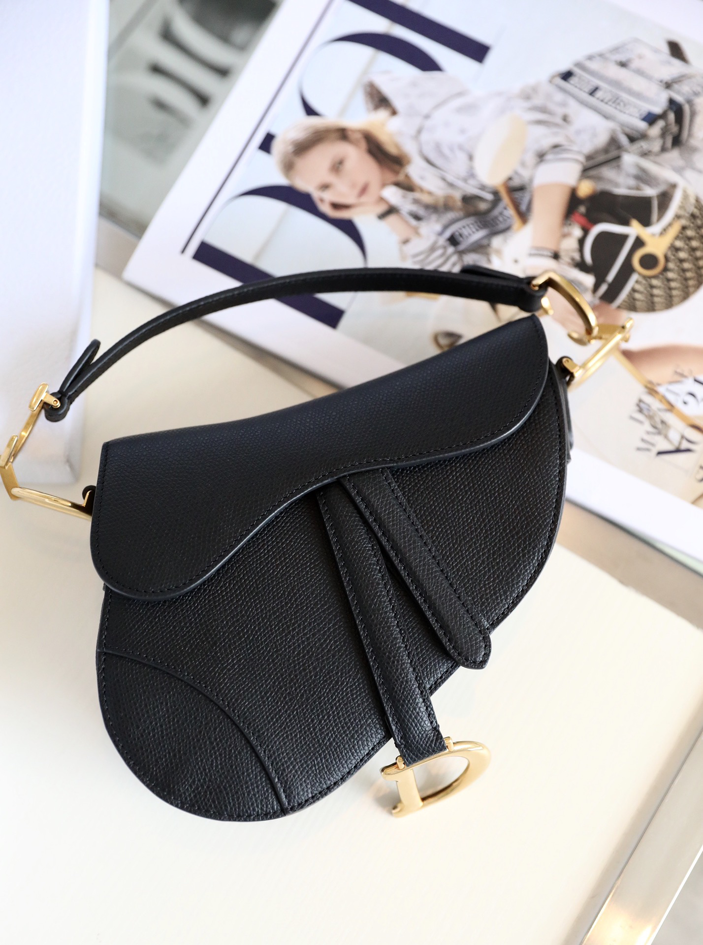 [TOP] Christian Dior Saddle Bag Cowhide 21x18x5cm - Black - 711 Luxury
