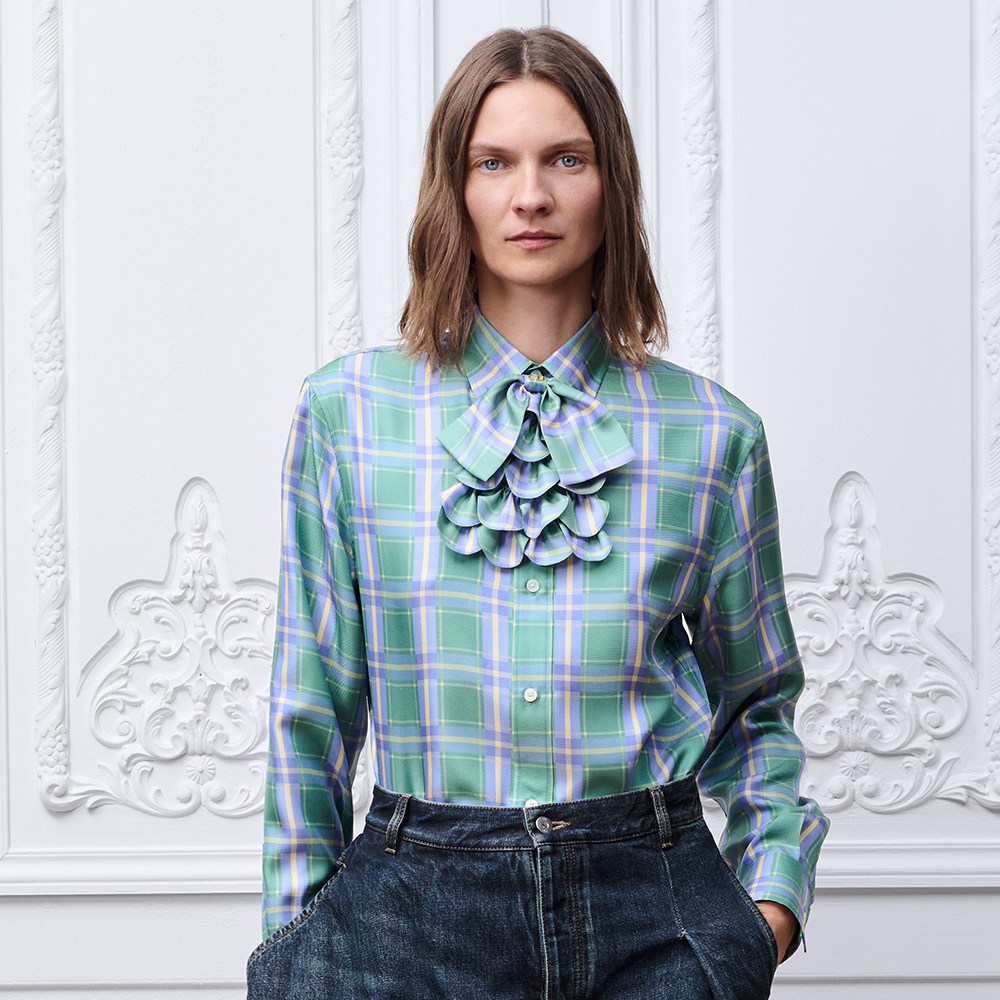 DIOR Blouse with Removable Bow Multicolor Check n Dior Silk Twill #380322