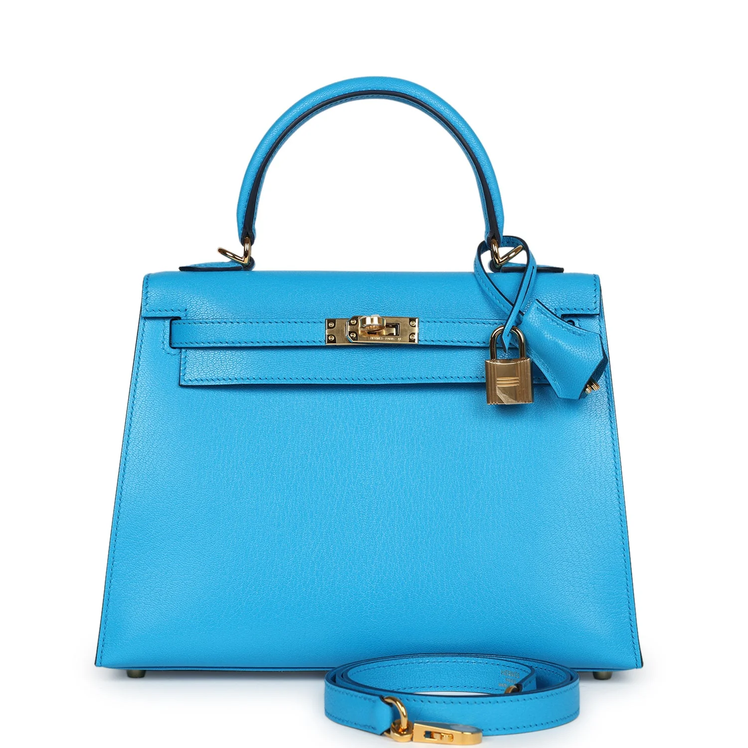 Hermes Kelly Sellier  Bleu Frida Chevre Gold Hardware
