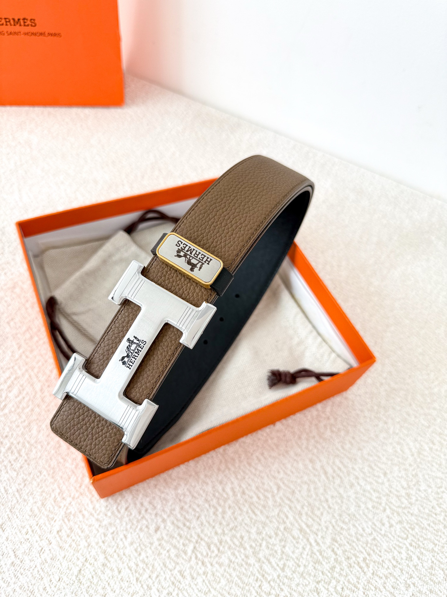 [TOP] HERMES Men's Buckle Logo Belt 3.8cm - Brown - 711 Luxury
