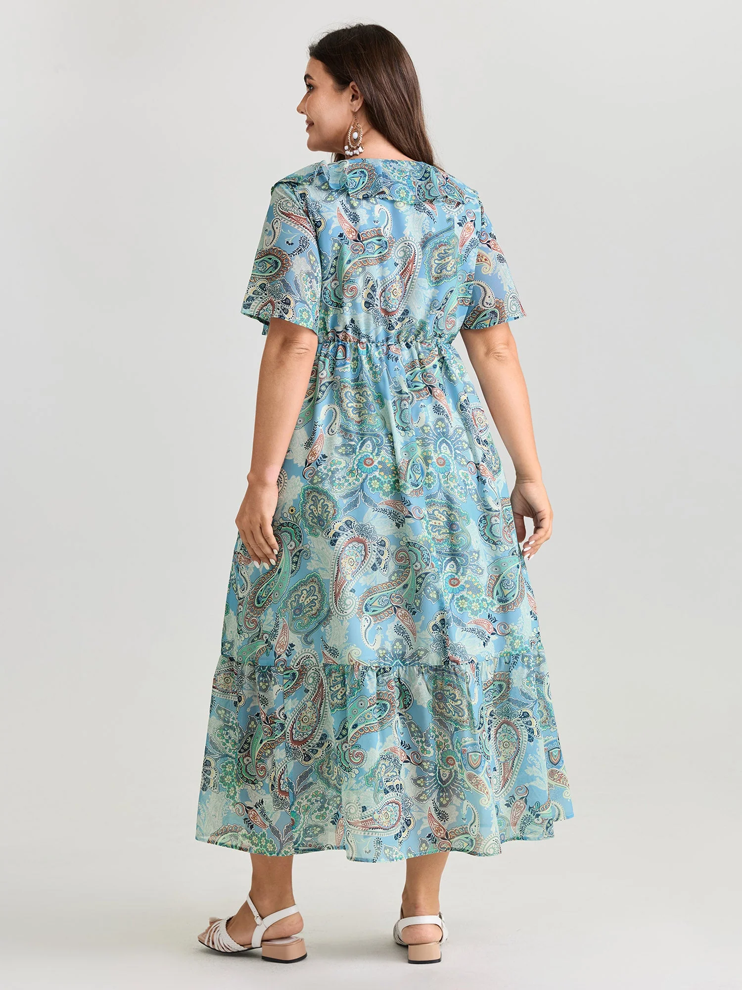 Delicate Paisley Print Ruffled Detail Maxi Dress