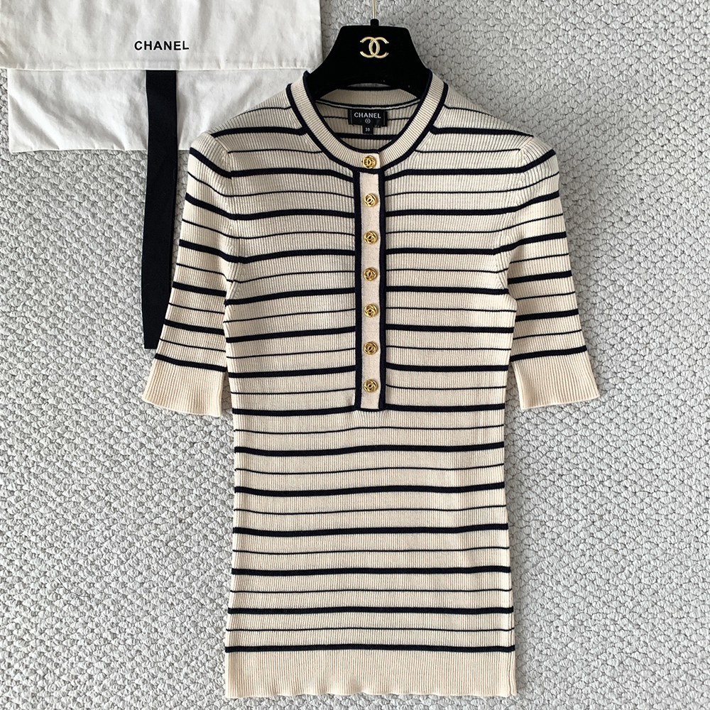 Chanel black Accessory CHANEL Pullover Cashmere Silk Ecru Black #390243 | Nigo Office