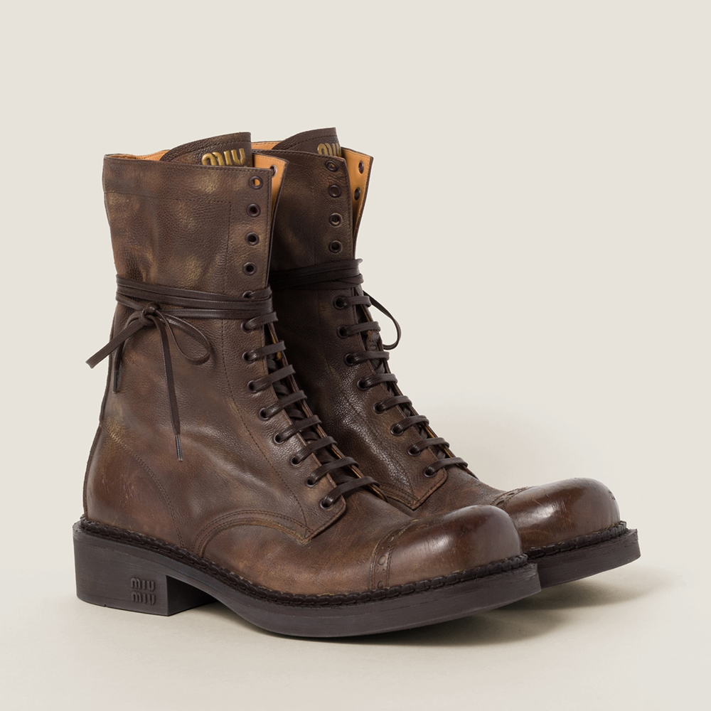 Designer Shoes MiuMiu Leather Laced Booties #327654 | Nigo Office