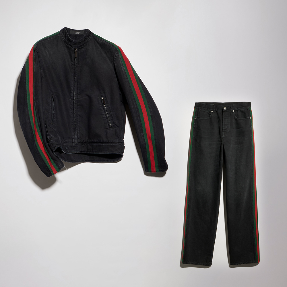 GUCCI Cotton denim biker jacket and Pants Web in black #396552