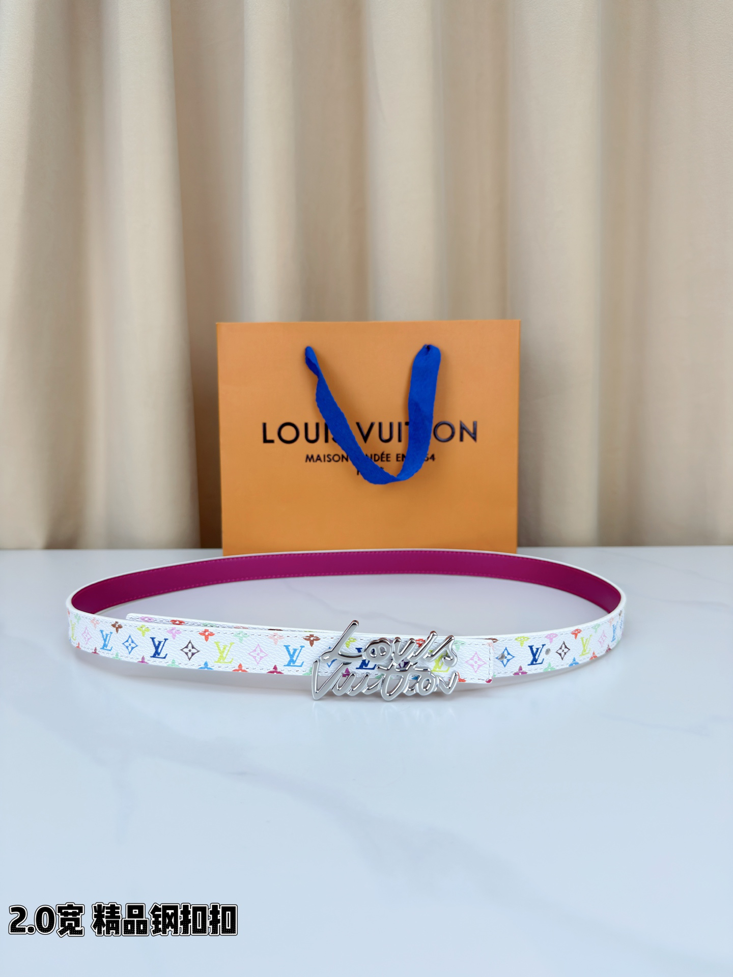 [TOP] Louis Vuitton LV Belt 2 cm - White - 711 Luxury