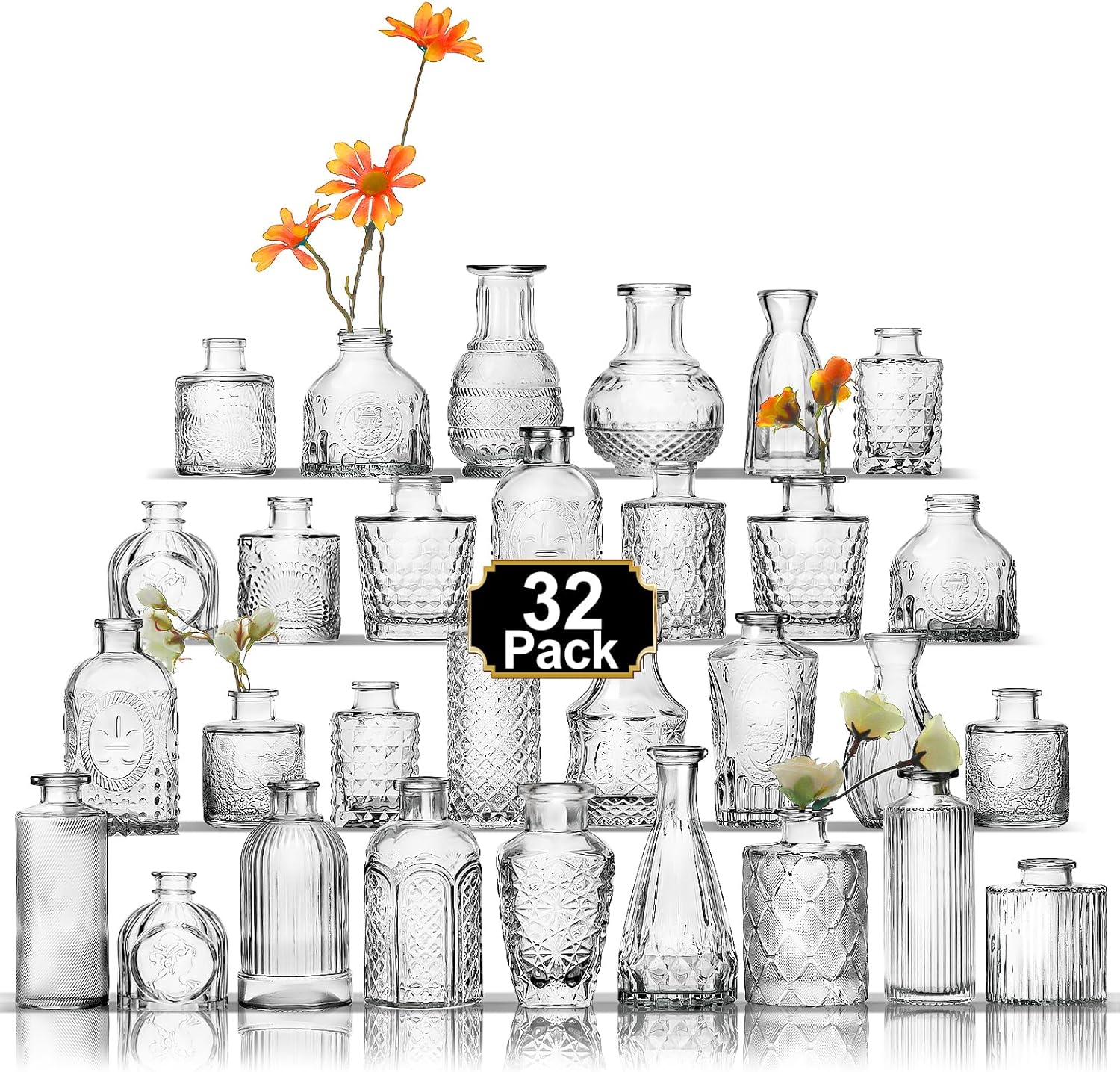 Aheroi 32 Pcs Bud Vase Set, Clear Vases for Centerpieces, Cute Glass Bud Vases Small Vases for Flowers, Mini Vase Flower Vase Set for Wedding Decorations, Room Office Table Decor