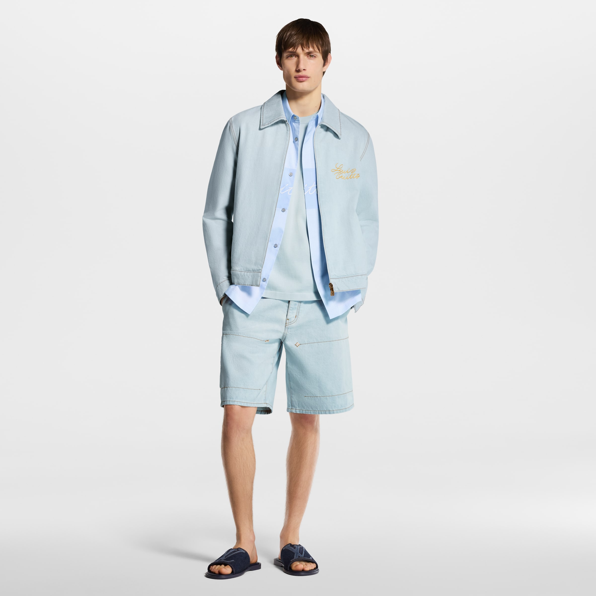 Louis Vuitton Accessory LOUIS VUITTON Embroidered Signature Denim Workwear Blouson #387217 View 2 | Nigo Office