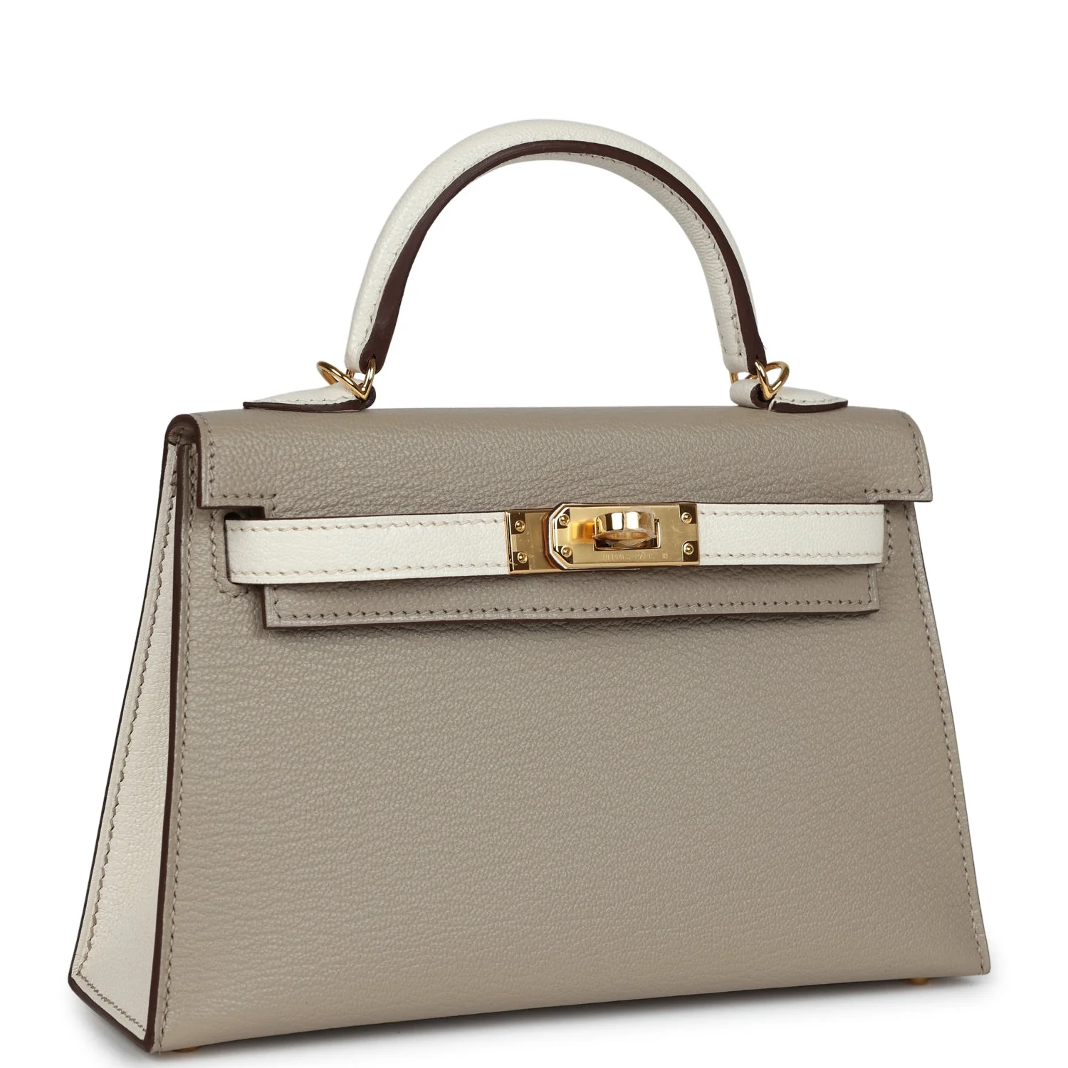 Hermes Special Order (HSS) Kelly Sellier  Gris Tourterelle and Nata Chevre Gold Hardware