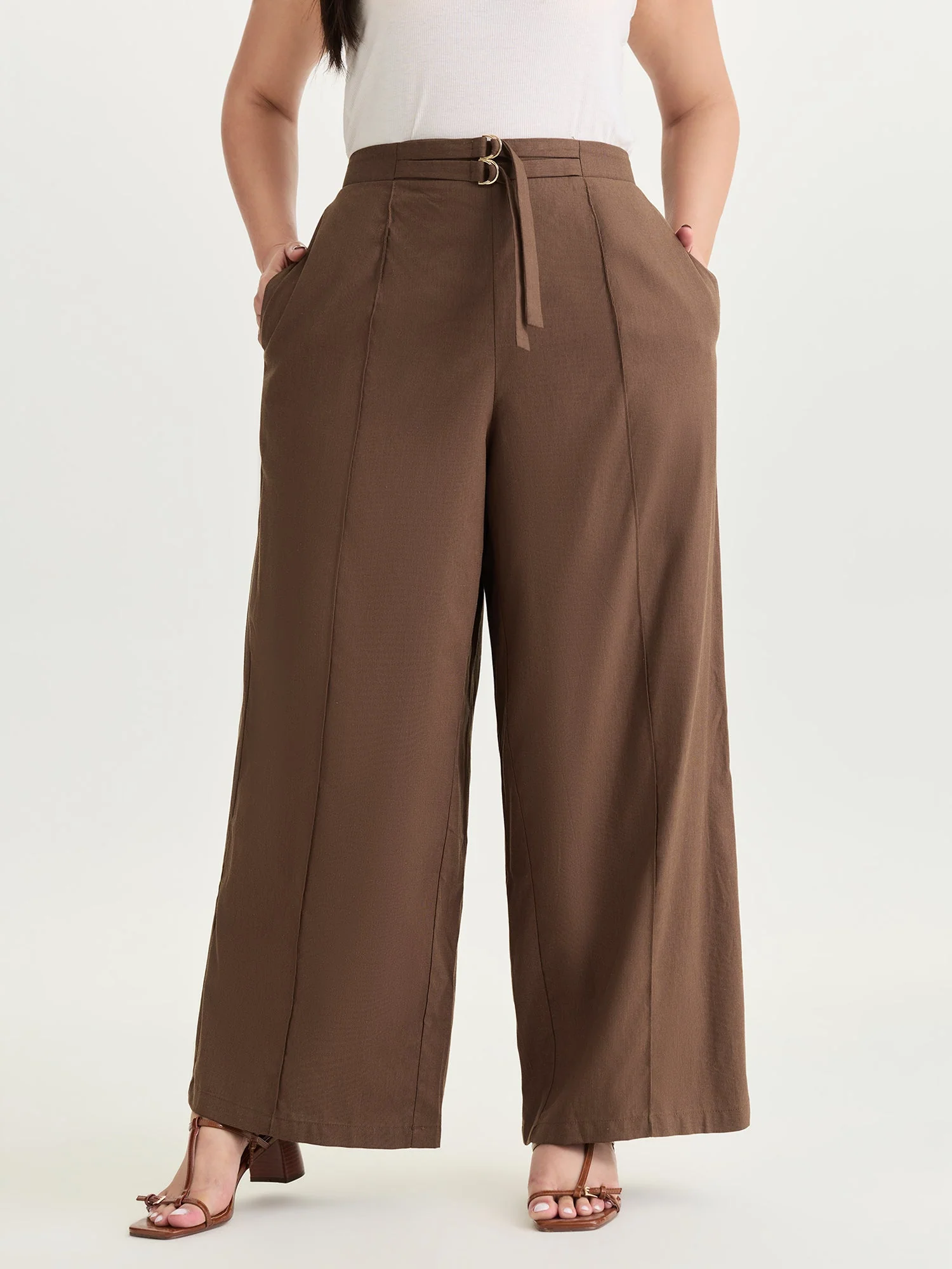 Double Buckle Waist Straight-Leg Pants
