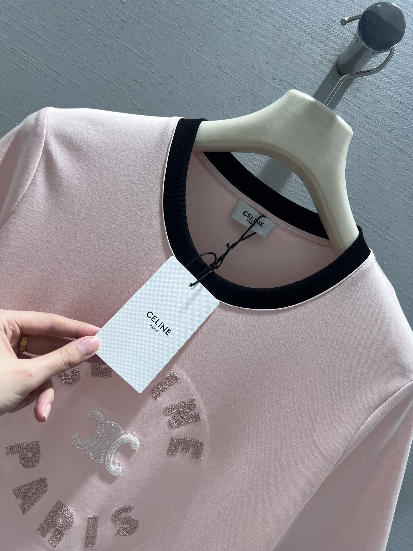 [TOP] CELINE Color Block Collar T-Shirt - Pink