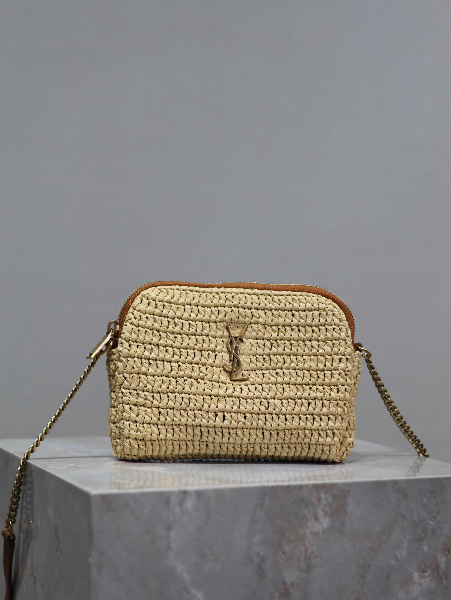 [TOP] Yves Saint Laurent YSL Gaby Bag in Raffia 19x13x3cm - Beige & GHW - 711 Luxury