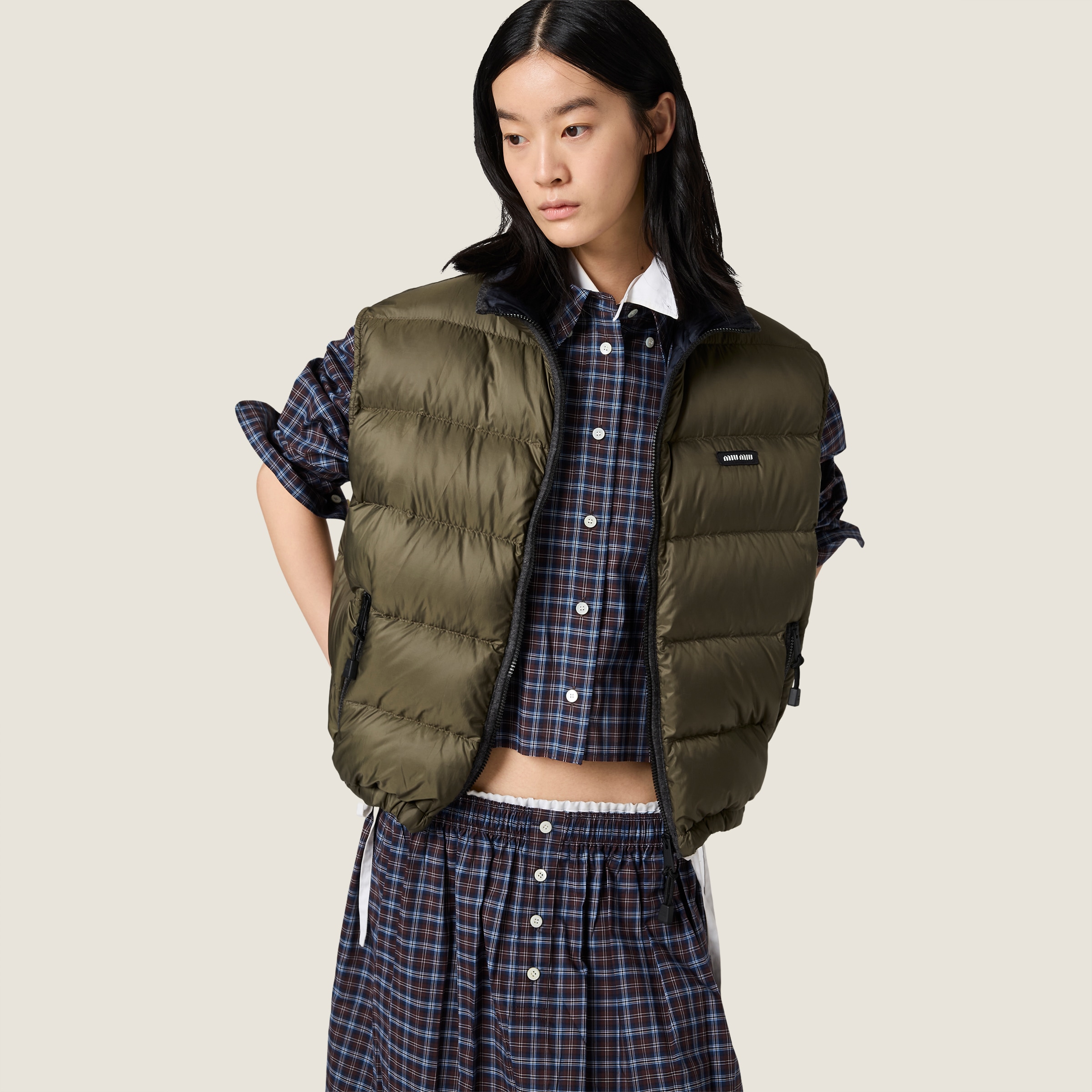 Designer green Clothing MiuMiu Forest Green Padded Light Pongé Vest #396832 View 2 | Nigo Office