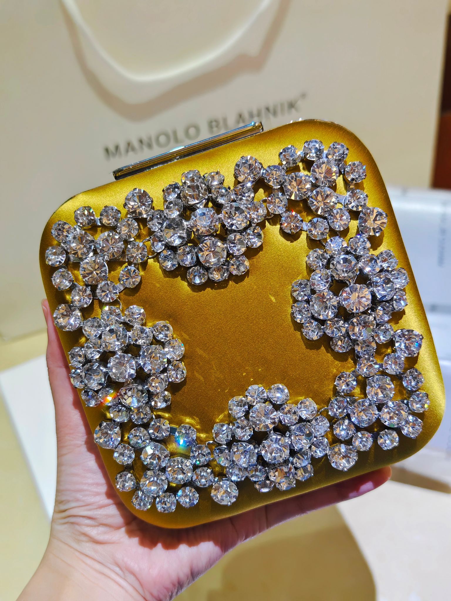[TOP] MANOLO BLAHNIK Lace-patterned Square Bag 15.8*17*7.3cm - Yellow - 711 Luxury