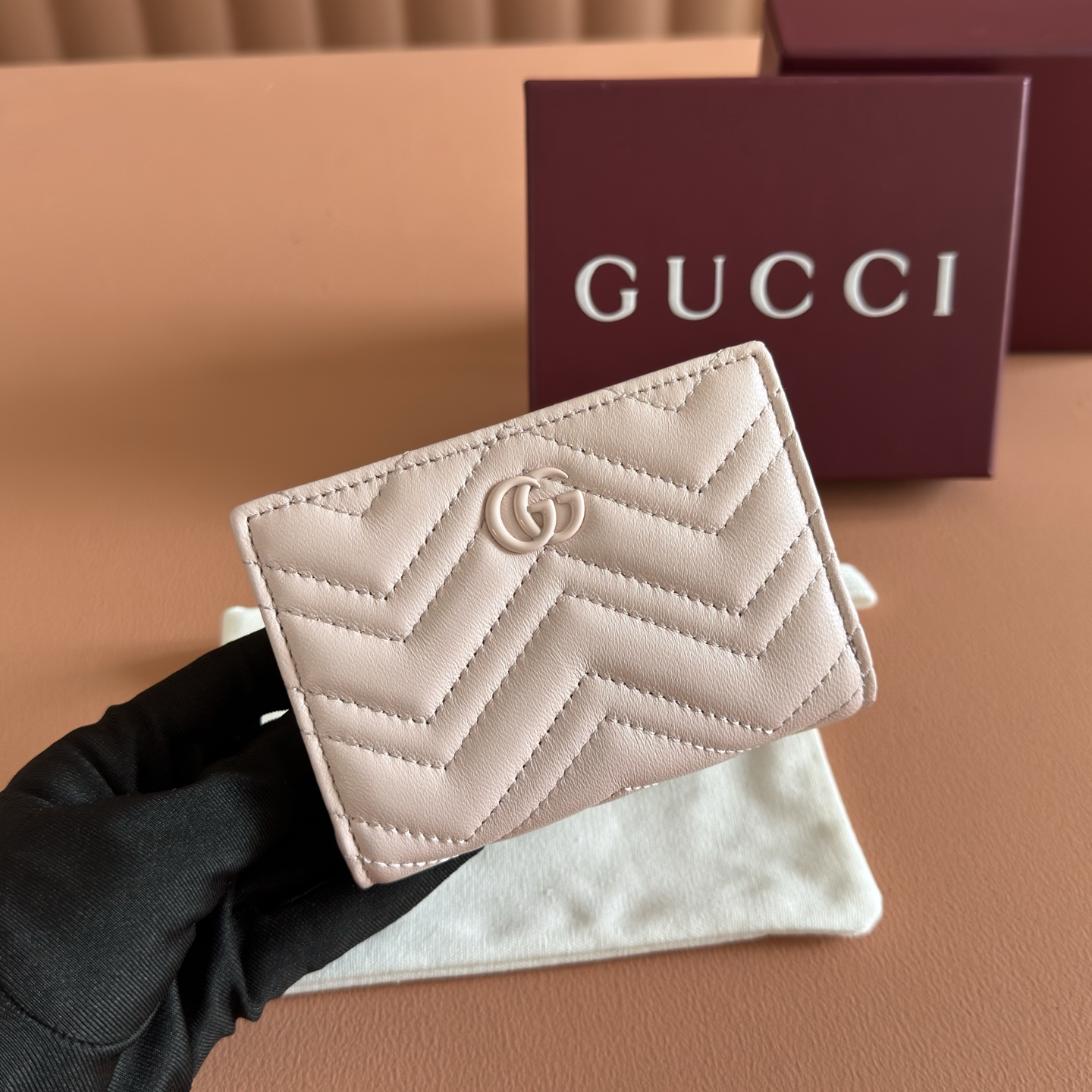 [TOP] GUCCI Marmont Wallet Lambskin 11.5x8x3cm -  Pink - 711 Luxury
