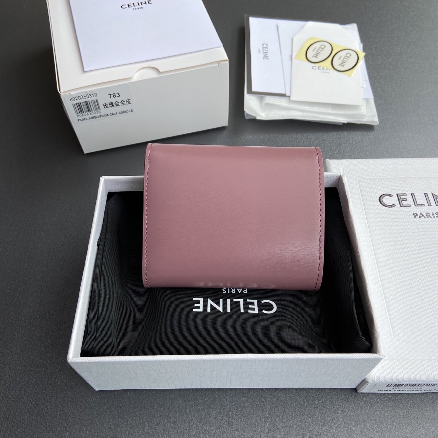[TOP] CELINE Triomphe Shiny Cowhide Leather Short Wallet 10.5x9x3cm - Pink&GHW - 711 Luxury