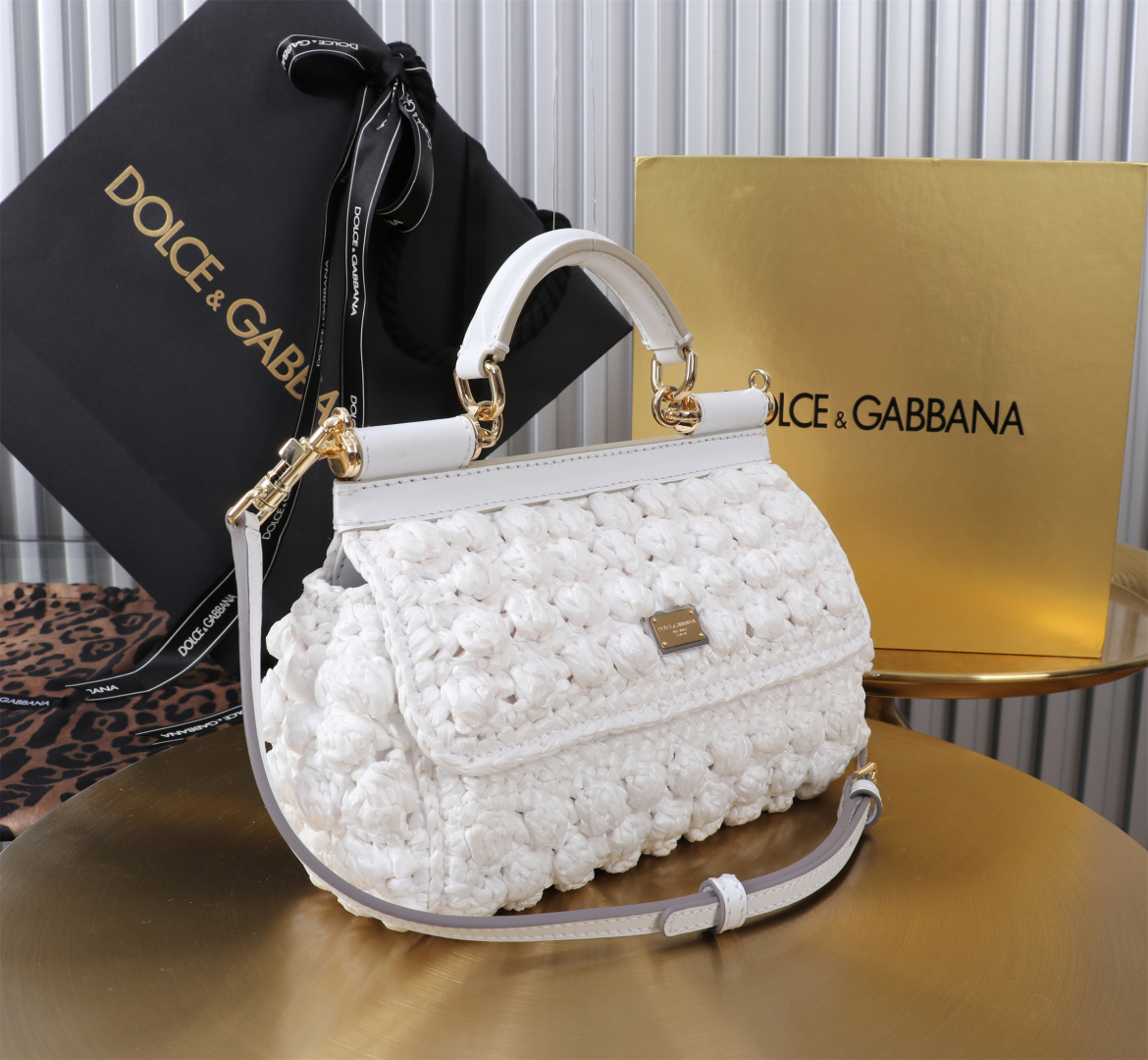 [TOP] Dolce & Gabbana D&G Sicily Bag Woven Bag 18x11x6cm - White - 711 Luxury