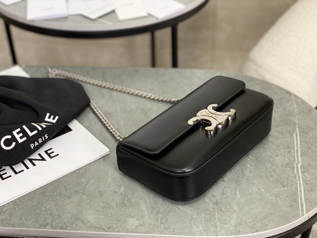 [TOP] CELINE Triomphe Bag 20.5x10.5x4cm - Black - 711 Luxury