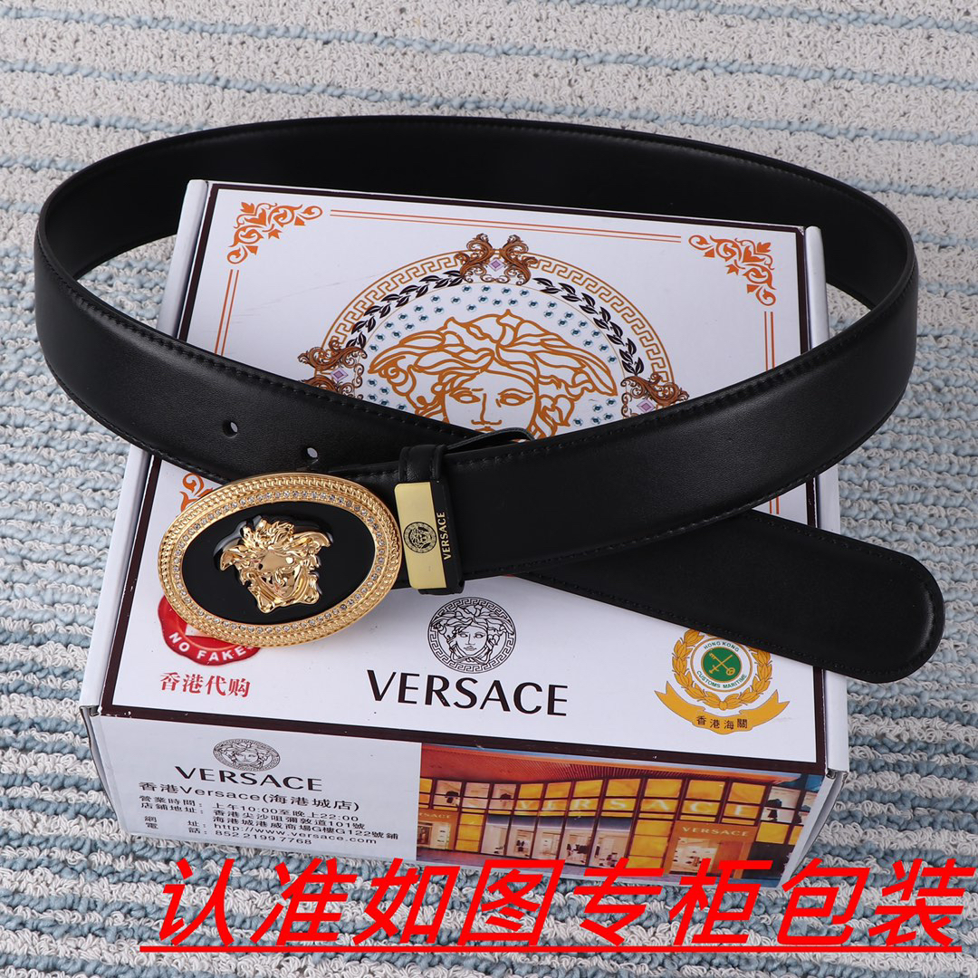 [TOP] VERSACE Men's Belt 3.8 cm - Black - 711 Luxury