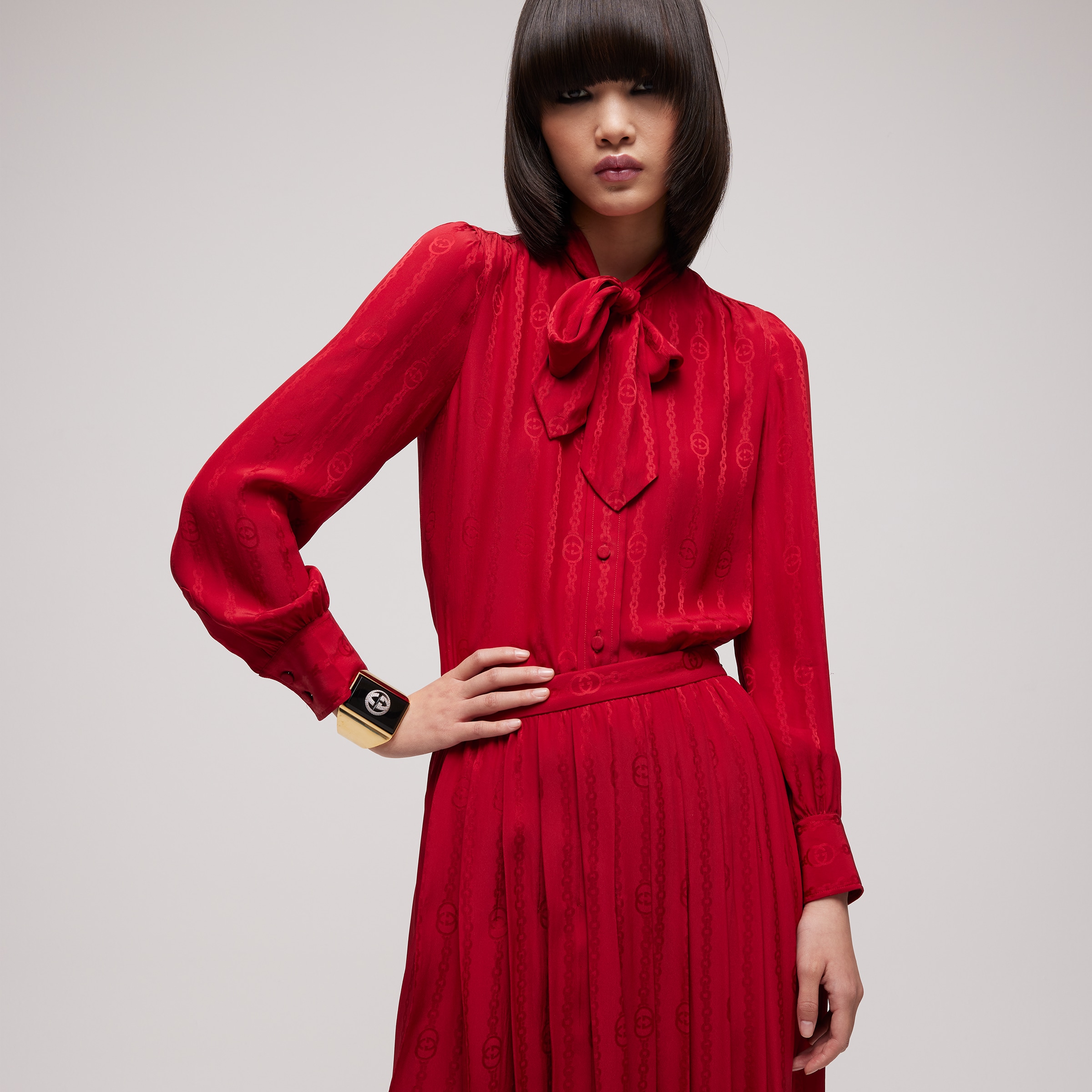 Gucci red Clothing GUCCI Interlocking G Chain Silk Jacquard Shirt in Red #388174 View 2 | Nigo Office