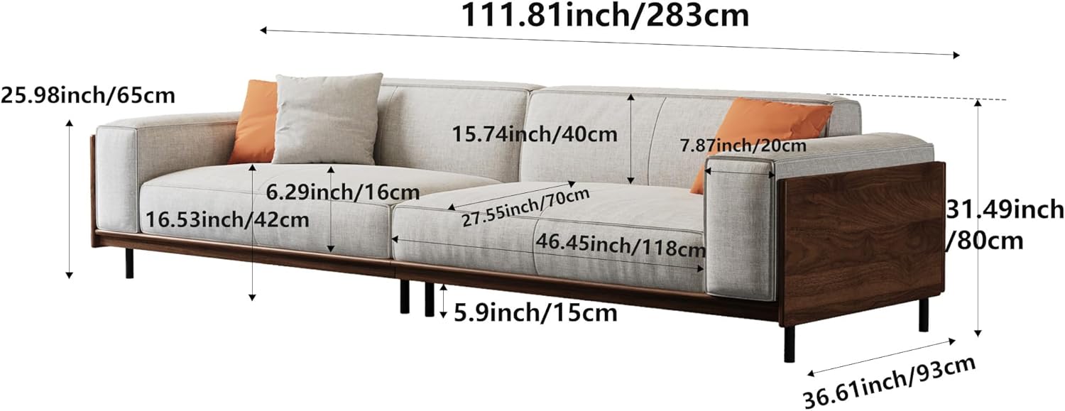 GildedGrove Walnut Fabric 2.8-Meter Large Sofa - 4/5 Seater with Solid Wood Frame & High Resilience Cushions - Ideal for Living Room, Bedroom, or Office - UK Fast Delivery