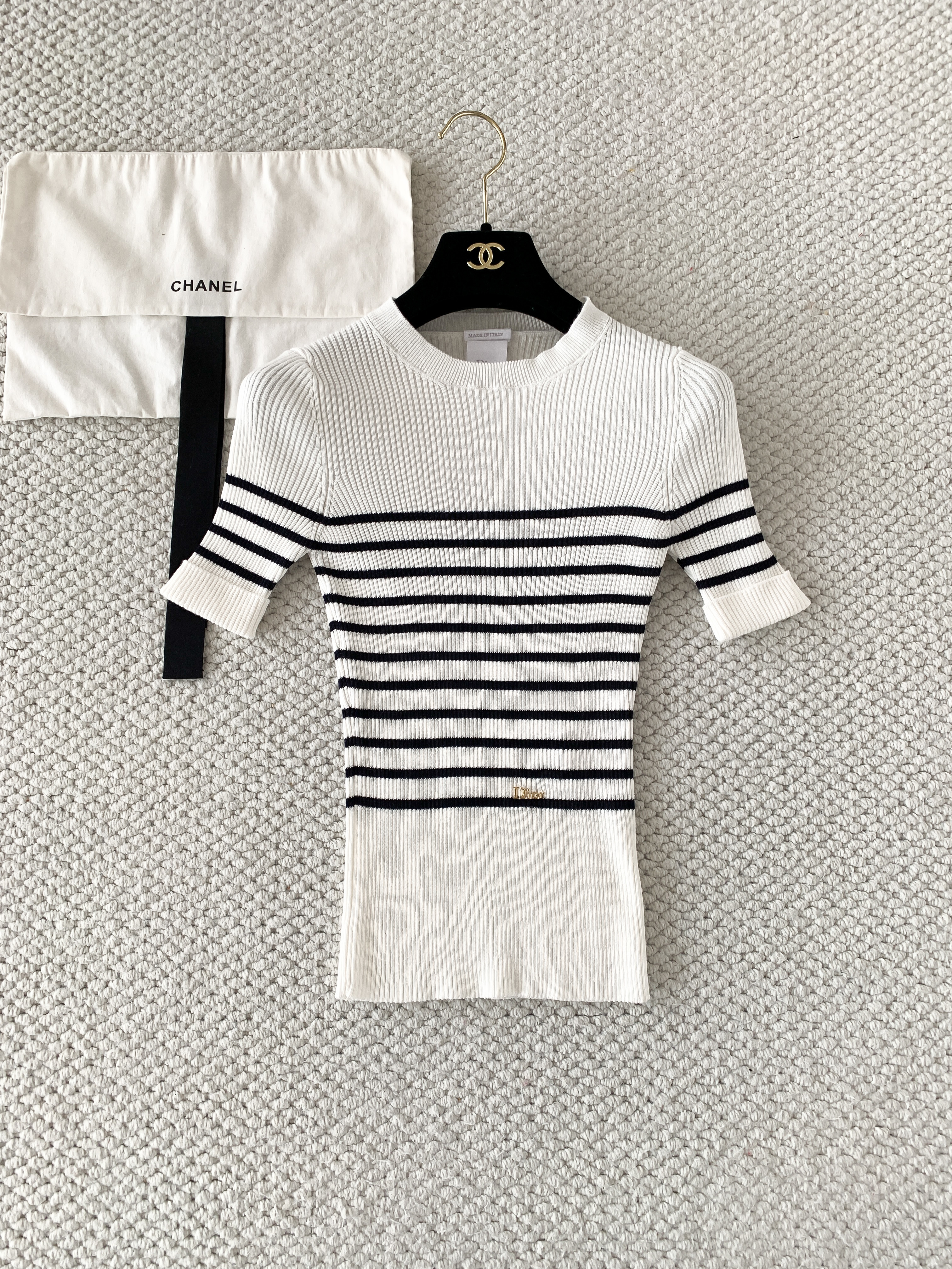 Dior Women's Knitted Striped Short-sleeved Sweater #380121