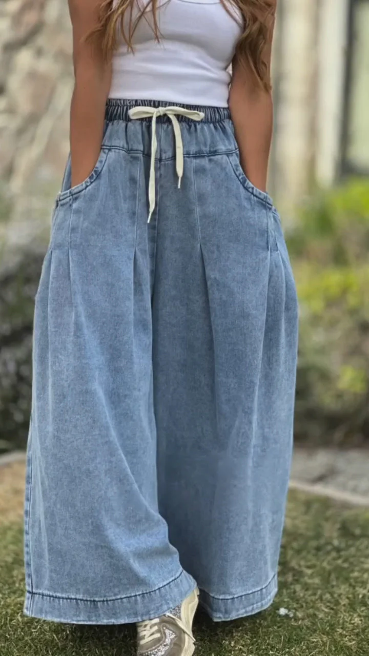 Ladies Drawstring Casual Loose Jeans