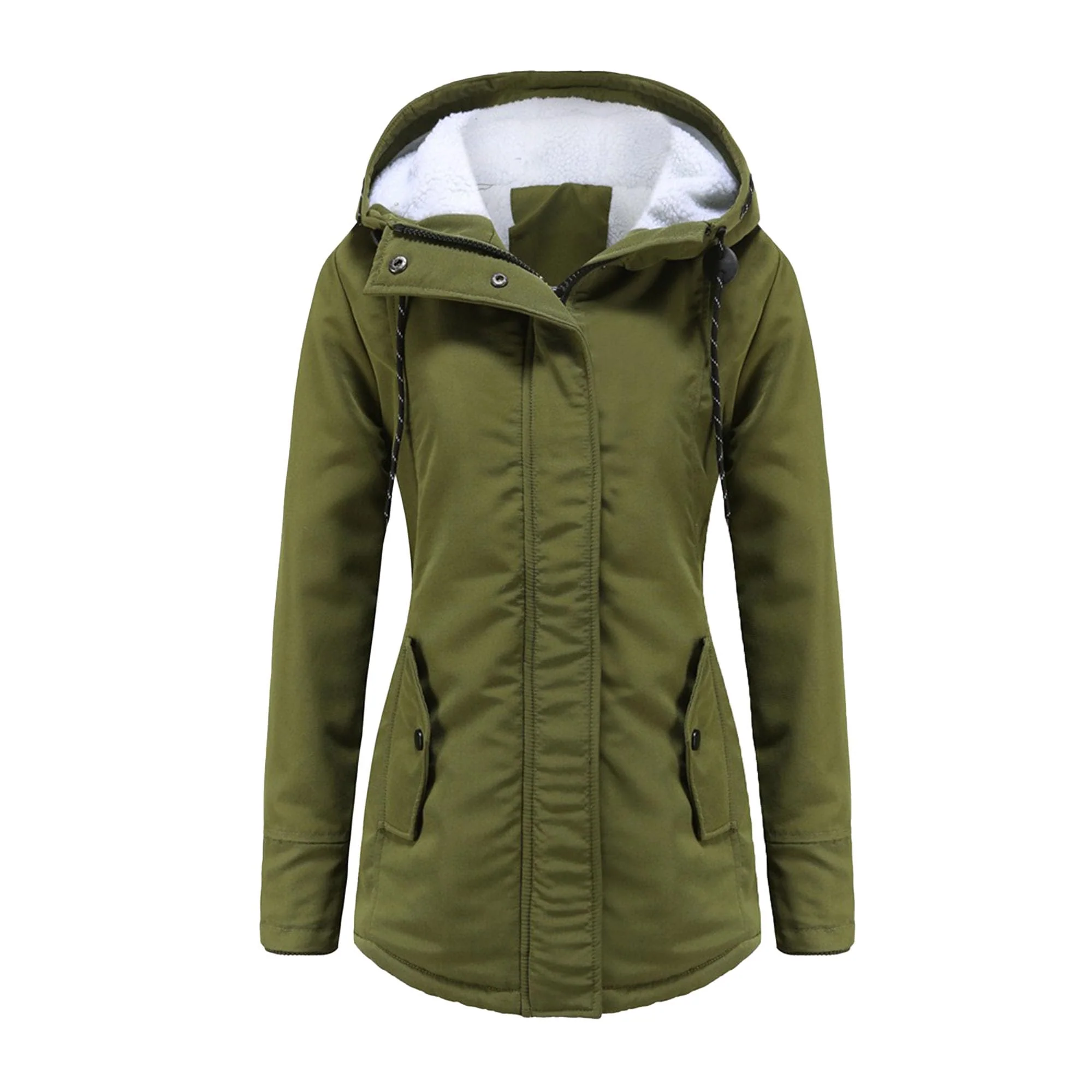 DGHM-JLMY 1/2 Pack Women's Windproof Waterproof Cotton Coats Fashion Warm Hooded Outerwear Solid Thick Fleece Jacket