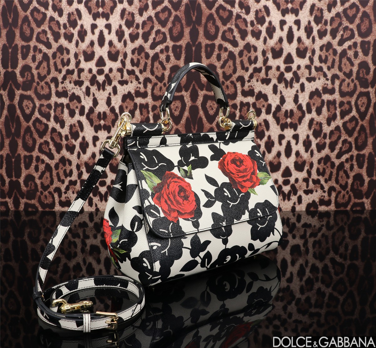 [TOP] Dolce & Gabbana D&G Printed Sicily Bag 25x12x20cm - White/Black