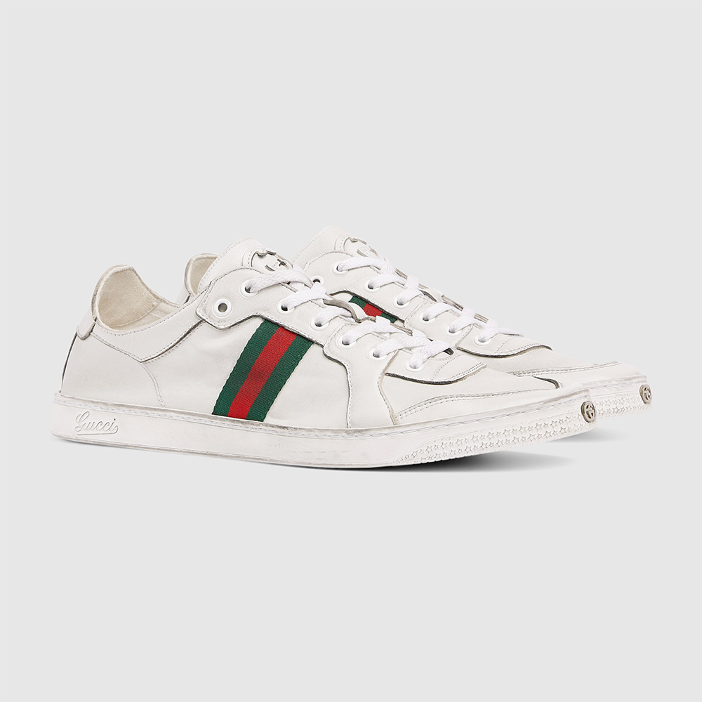 GUCCI Men's Stretch Low-top Sneaker in White Leather #378601