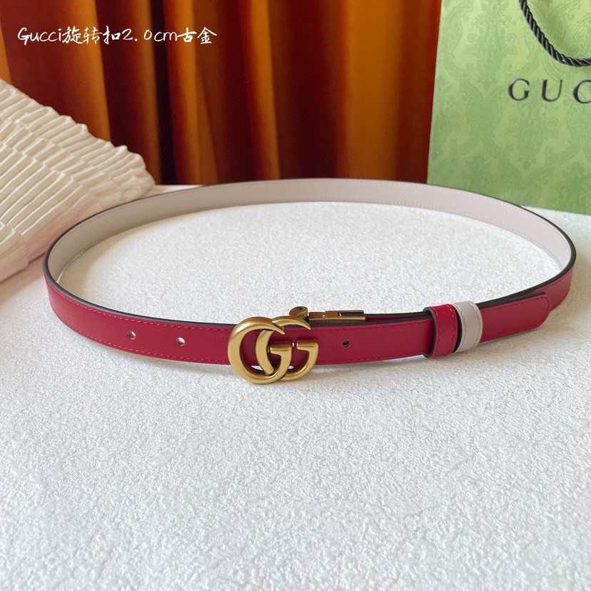 [TOP] GUCCI GG Belt Calfskin 2.0cm - Red/Apricot - 711 Luxury