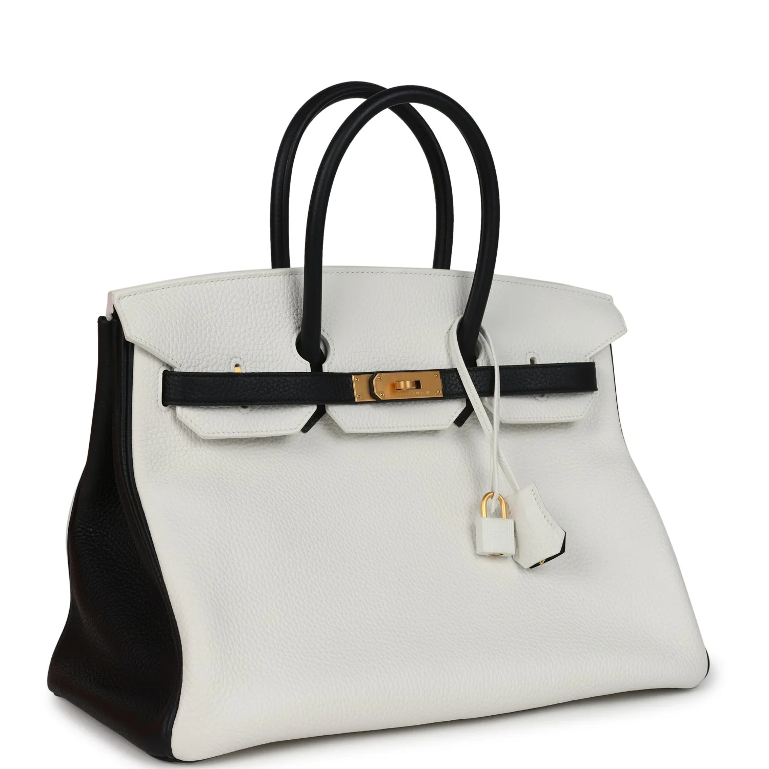 Hermes Special Order (HSS) BirkinWhite and Black Clemence Brushed Gold Hardware