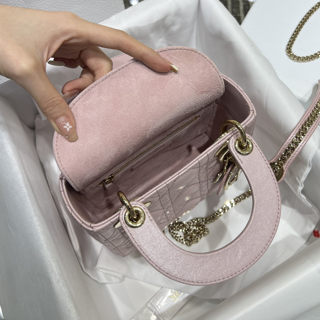 [TOP] Christian Dior Lady Dior Bag Lambskin 17x15x7cm - Pearl Pink