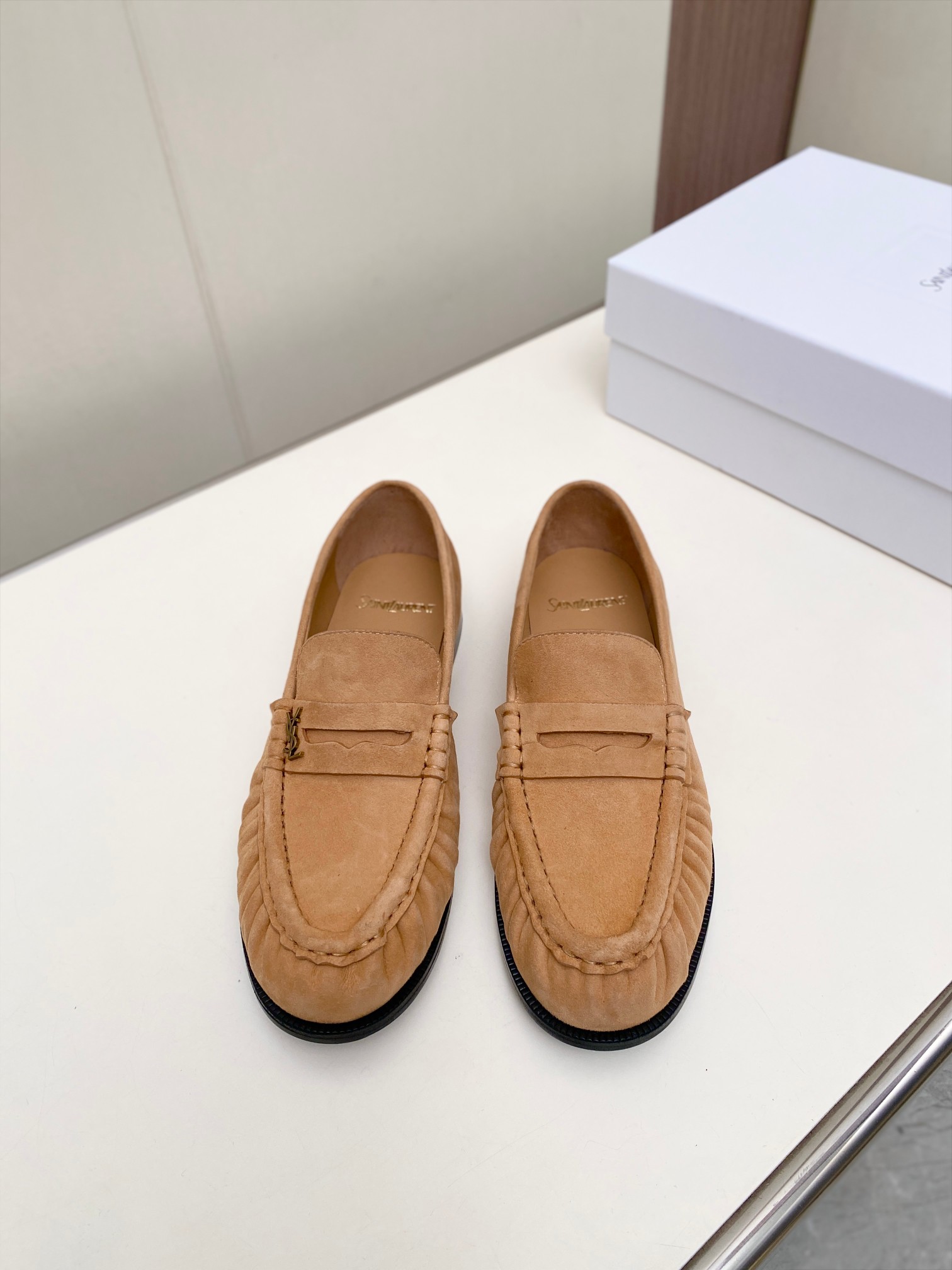 [TOP] Yves Saint Laurent YSL Loafers Shoes  - Khaki - 711 Luxury