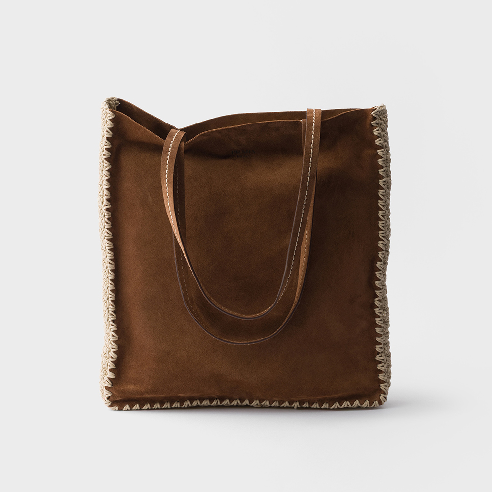 Prada brown Bag PRADA Cocoa Brown Large Suede And Crochet Tote Bag #388272 View 2 | Nigo Office