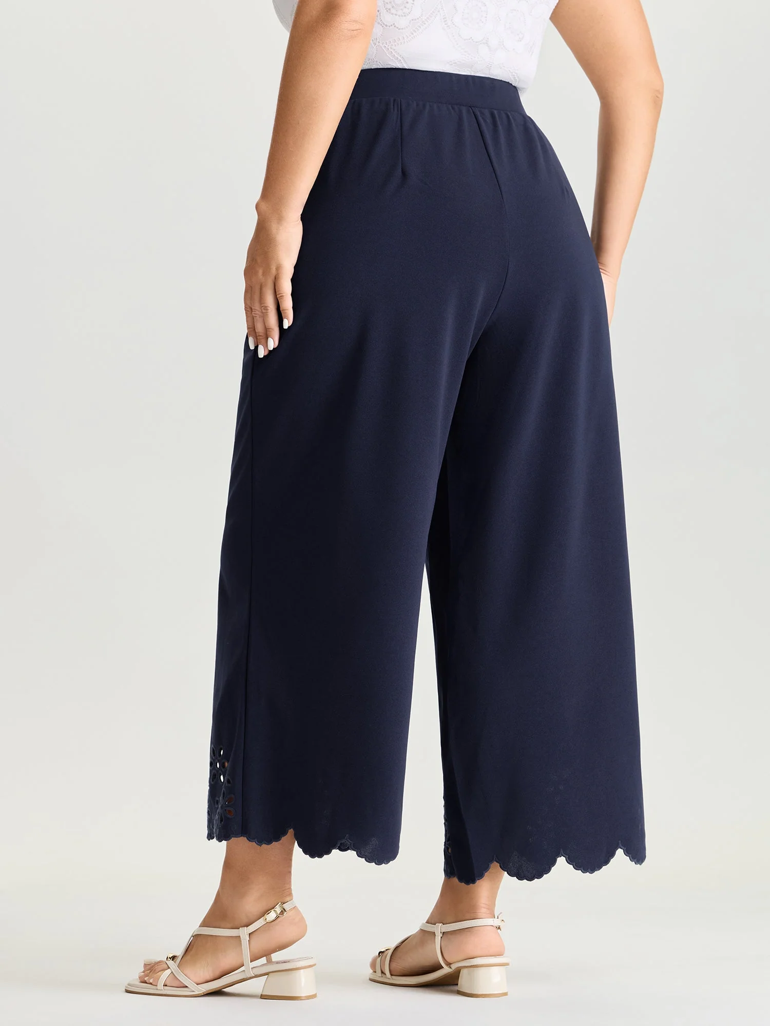 Cut-Out Embroidered Hem Plain Pants