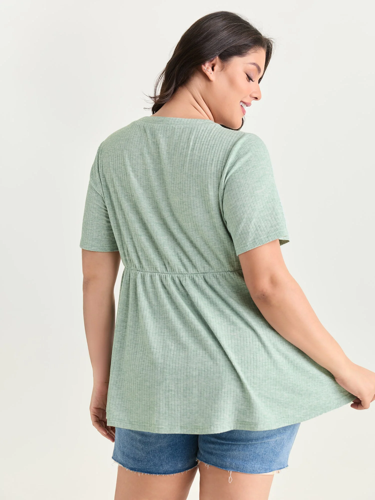 Supersoft Button Detail Plain Knit Top